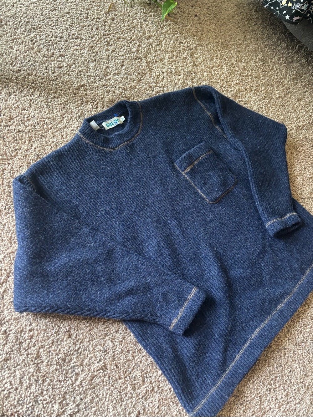 Vintage 100% New Wool Navy Blue Baleno Sweater